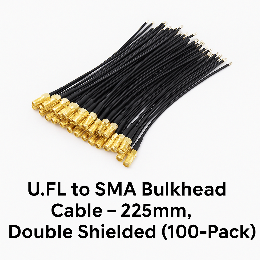 U.FL to SMA Bulkhead Cable – 225mm, Double Shielded (100-Pack)