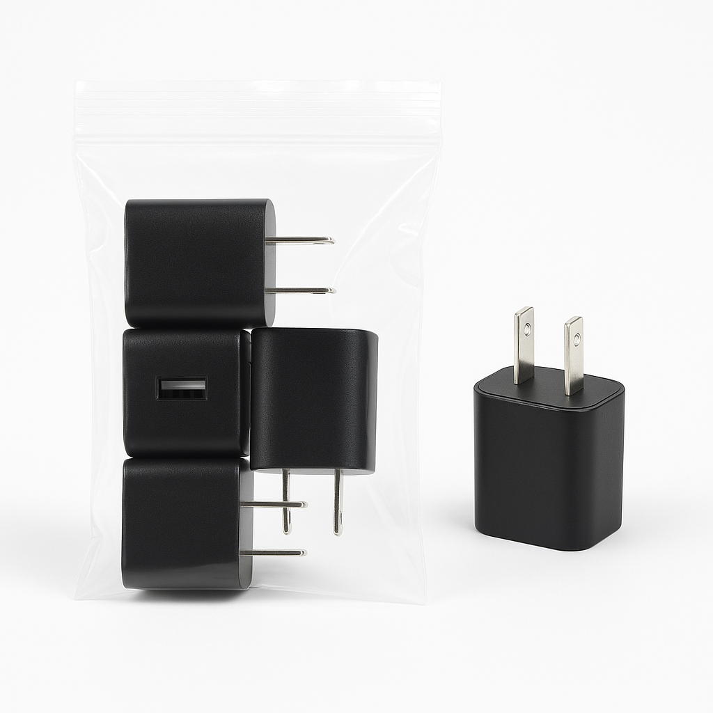 USB Wall Charger – Single Port, Black (4-Pack)